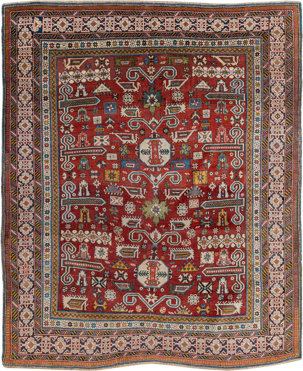 Antique Caucasian Perpedil Accent Rug, No.11002 - Galerie Shabab