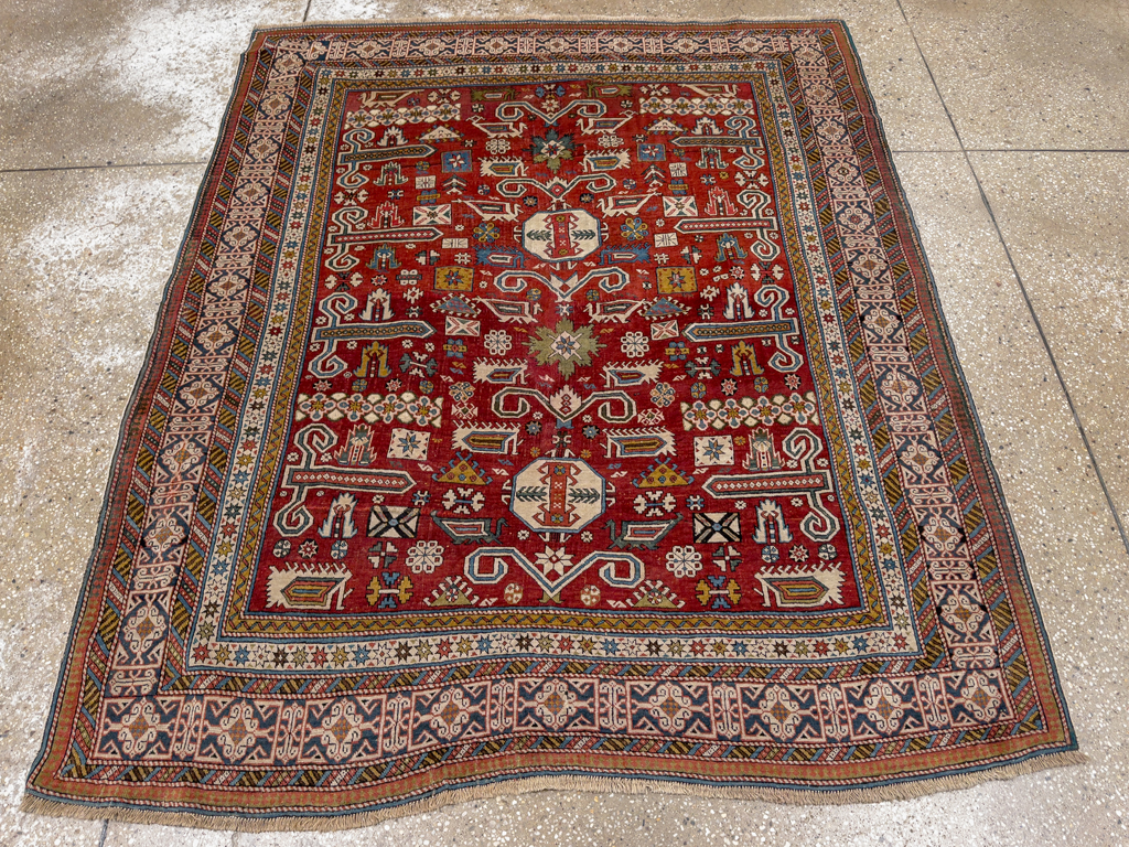 Antique Caucasian Perpedil Accent Rug, No.11002 - Galerie Shabab