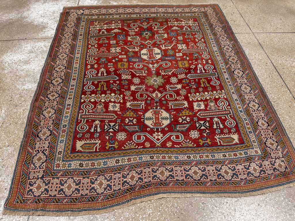 Antique Caucasian Perpedil Accent Rug, No.11002 - Galerie Shabab