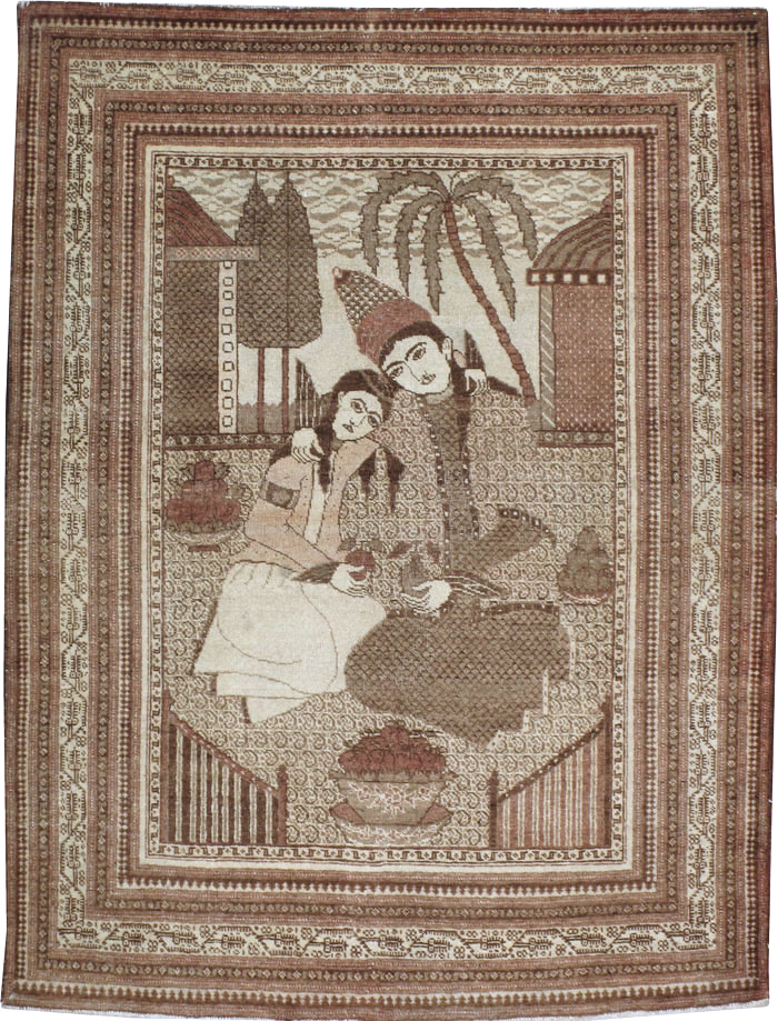 Antique Persian Tabriz Pictorial Rug (Pair: 1 of 2), No.11455 - Galerie Shabab