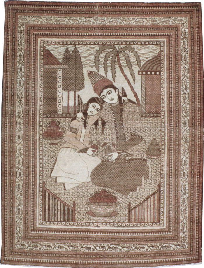 Antique Persian Tabriz Pictorial Rug (Pair: 1 of 2), No.11455 - Galerie Shabab