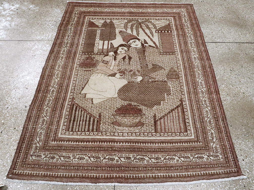 Antique Persian Tabriz Pictorial Rug (Pair: 1 of 2), No.11455 - Galerie Shabab