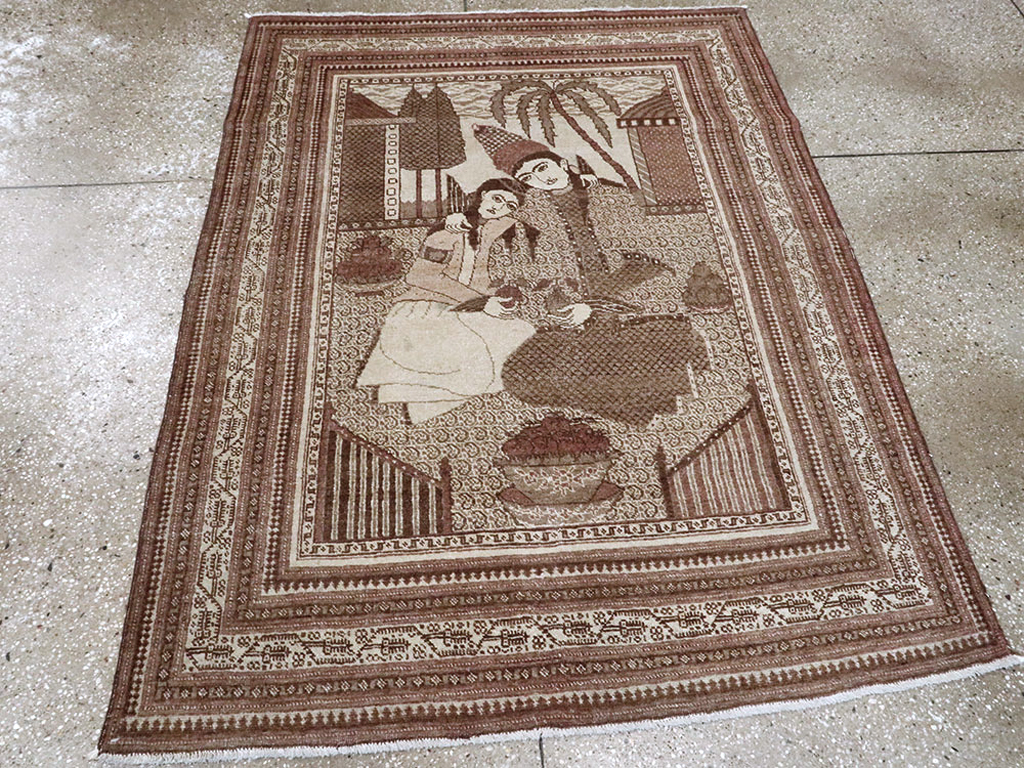 Antique Persian Tabriz Pictorial Rug (Pair: 1 of 2), No.11455 - Galerie Shabab