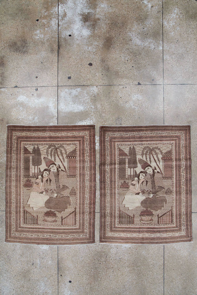 Antique Persian Tabriz Pictorial Rug (Pair: 1 of 2), No.11455 - Galerie Shabab