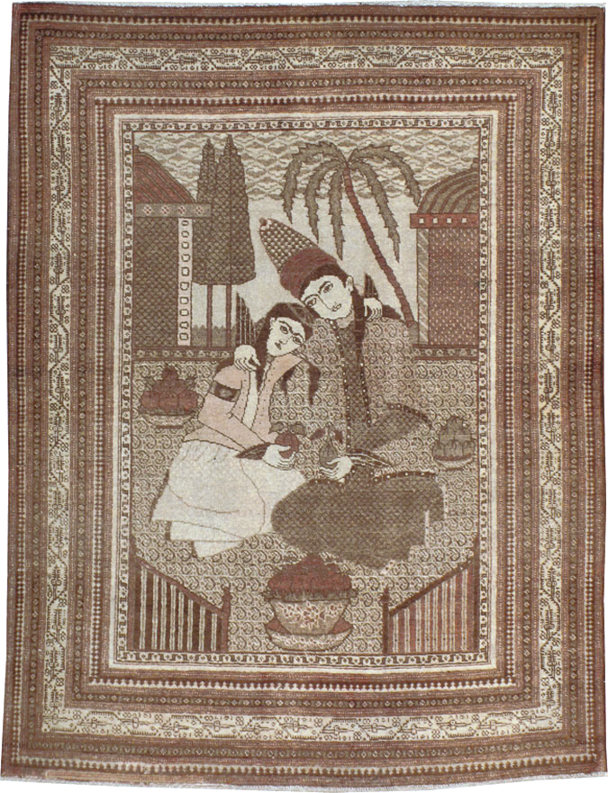 Antique Persian Tabriz Pictorial Rug (Pair: 2 of 2), No.11456 - Galerie Shabab