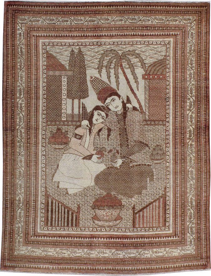 Antique Persian Tabriz Pictorial Rug (Pair: 2 of 2), No.11456 - Galerie Shabab
