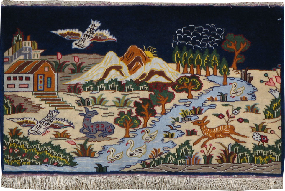 Vintage Persian Tabriz Pictorial Rug, No.11828 - Galerie Shabab