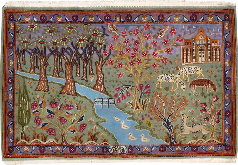 Vintage Persian Tabriz Pictorial Rug, No.11836 - Galerie Shabab