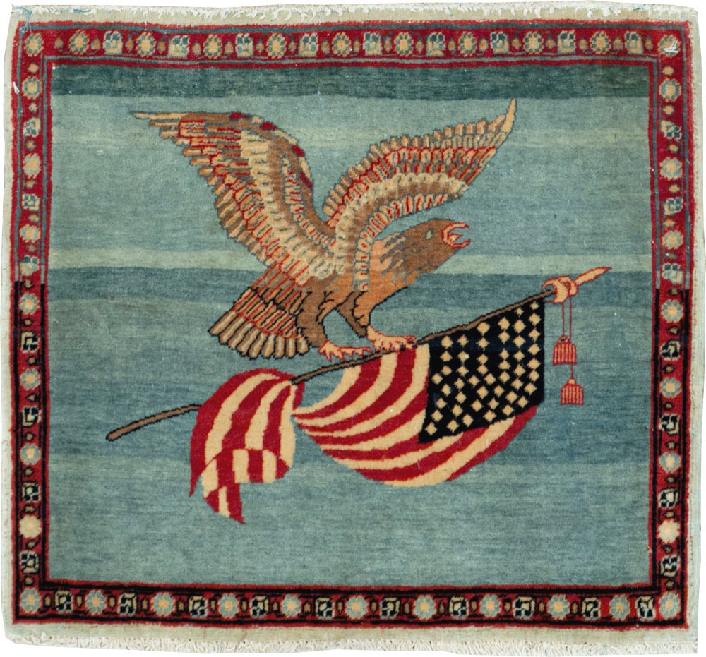 Antique Persian Kashan Flag Pictorial Rug (Pair: 2 of 2), No.11840 - Galerie Shabab