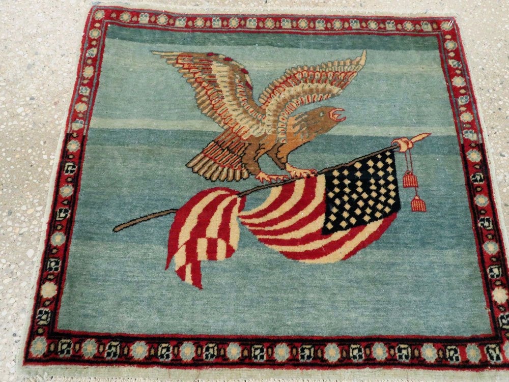 Antique Persian Kashan Flag Pictorial Rug (Pair: 2 of 2), No.11840 - Galerie Shabab