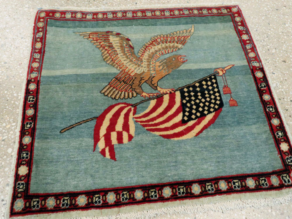 Antique Persian Kashan Flag Pictorial Rug (Pair: 2 of 2), No.11840 - Galerie Shabab