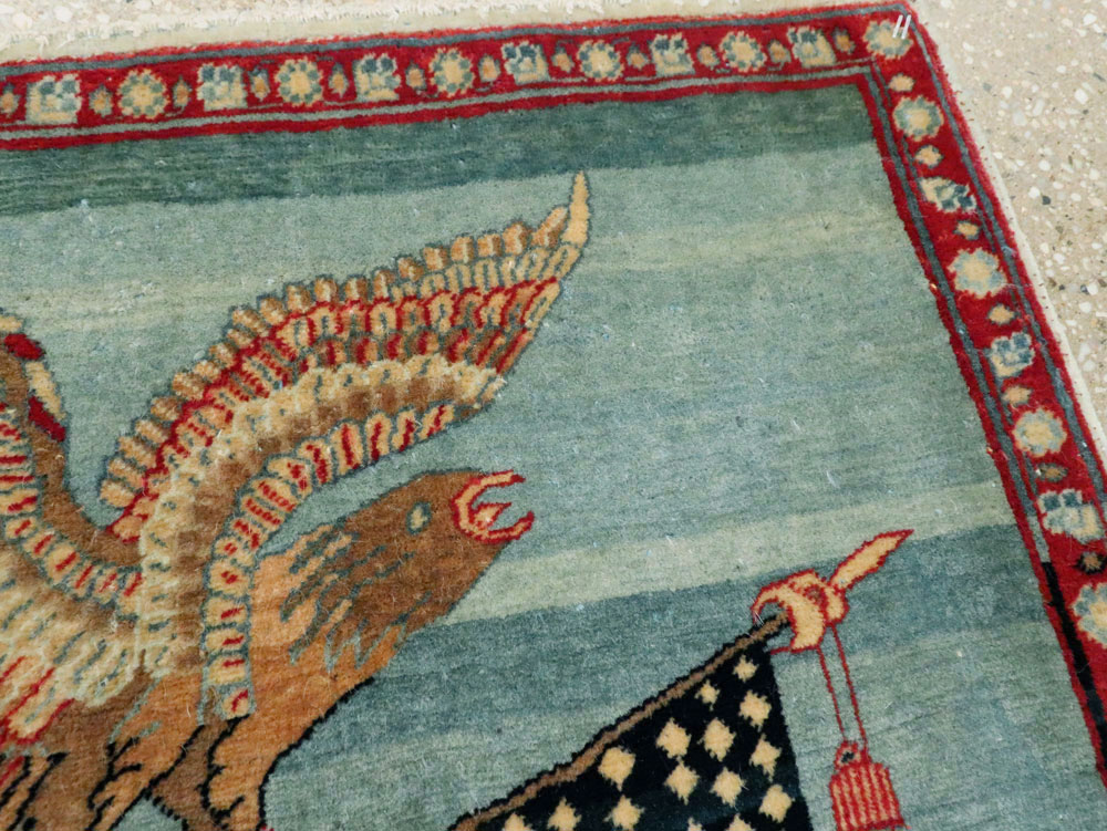Antique Persian Kashan Flag Pictorial Rug (Pair: 2 of 2), No.11840 - Galerie Shabab