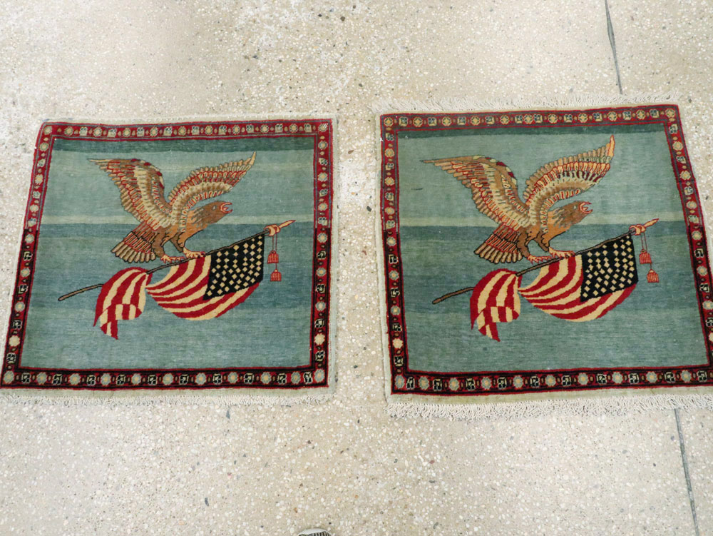 Antique Persian Kashan Flag Pictorial Rug (Pair: 2 of 2), No.11840 - Galerie Shabab