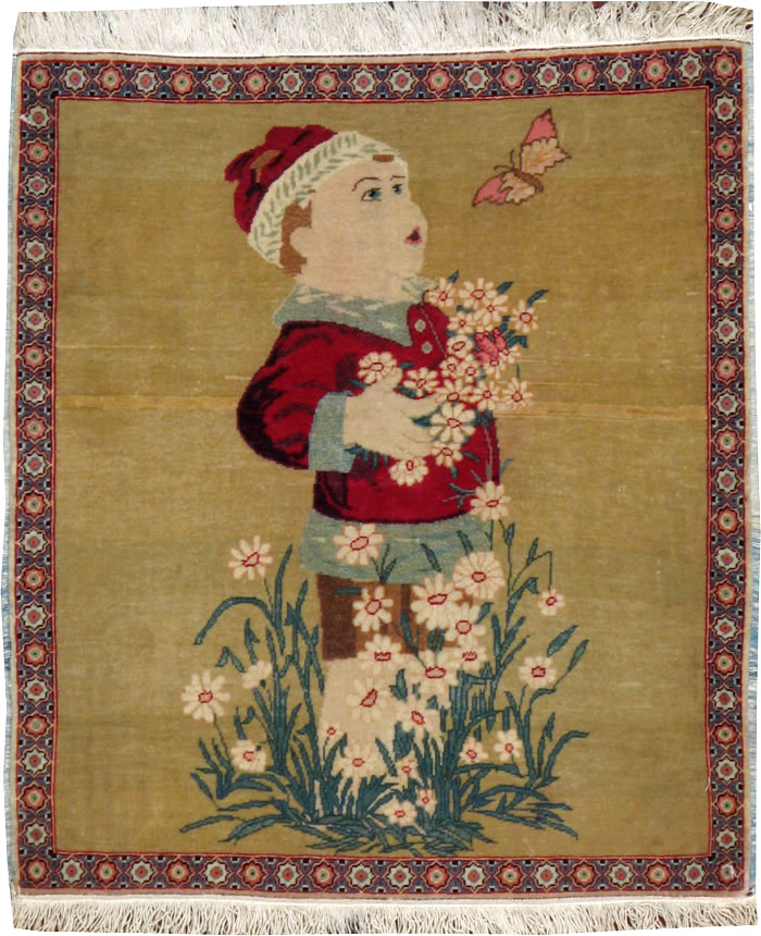 Vintage Persian Kashan Pictorial Rug, No.11852 - Galerie Shabab