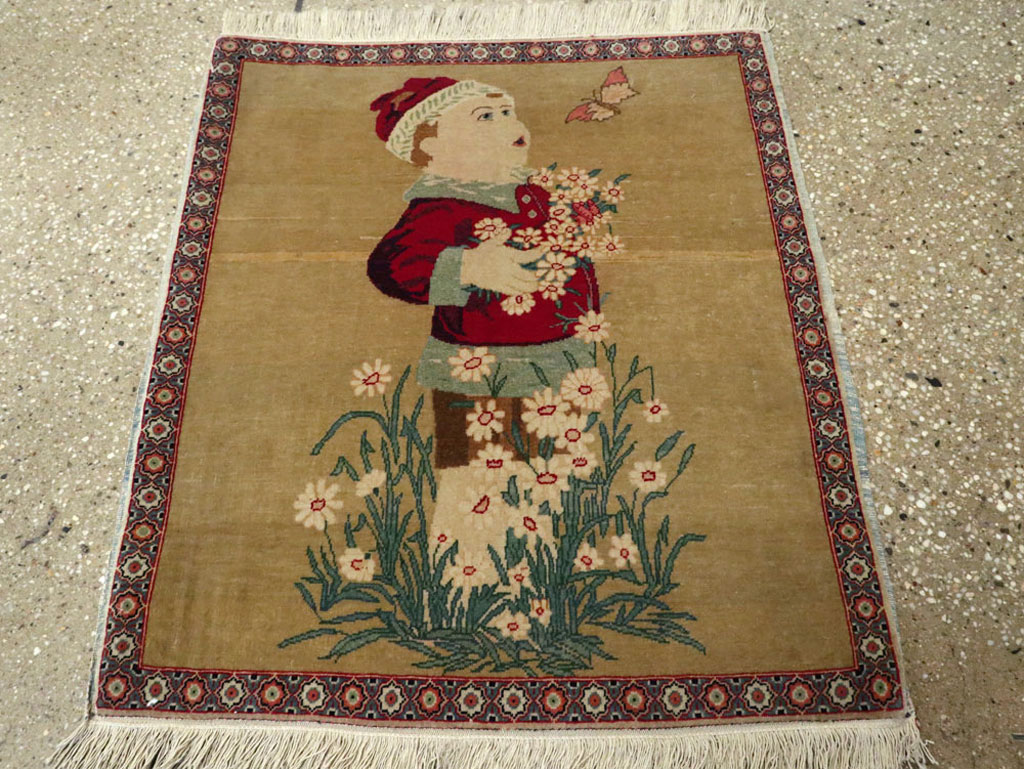 Vintage Persian Kashan Pictorial Rug, No.11852 - Galerie Shabab