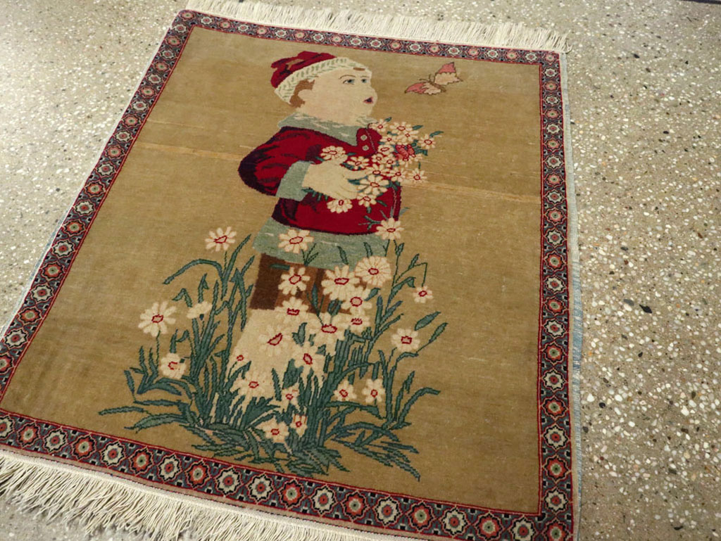 Vintage Persian Kashan Pictorial Rug, No.11852 - Galerie Shabab