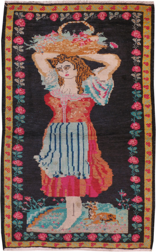 Vintage Caucasian Pictorial Rug, No.11854 - Galerie Shabab