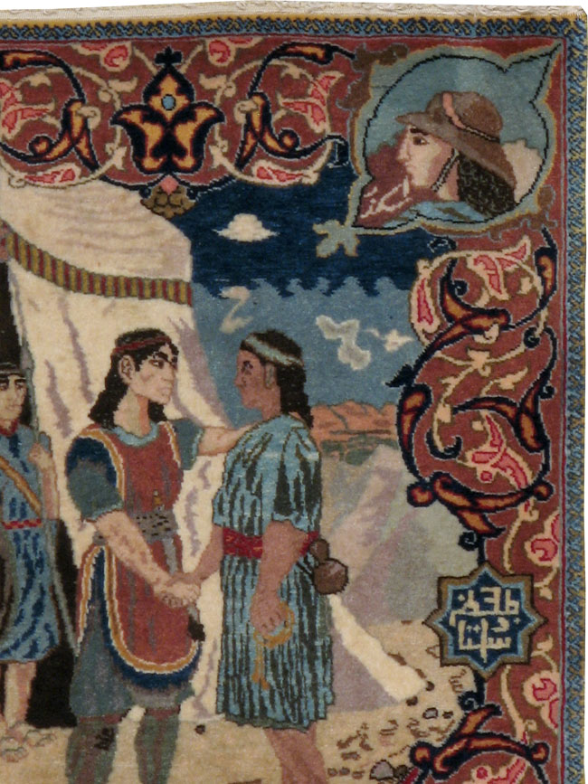 Vintage Persian Tabriz Pictorial Rug, No.11859 - Galerie Shabab