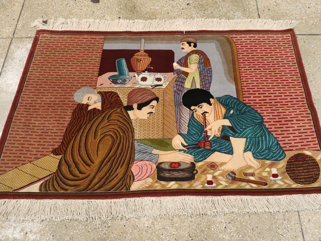 Vintage Persian Tabriz Pictorial Rug, No.12199 - Galerie Shabab