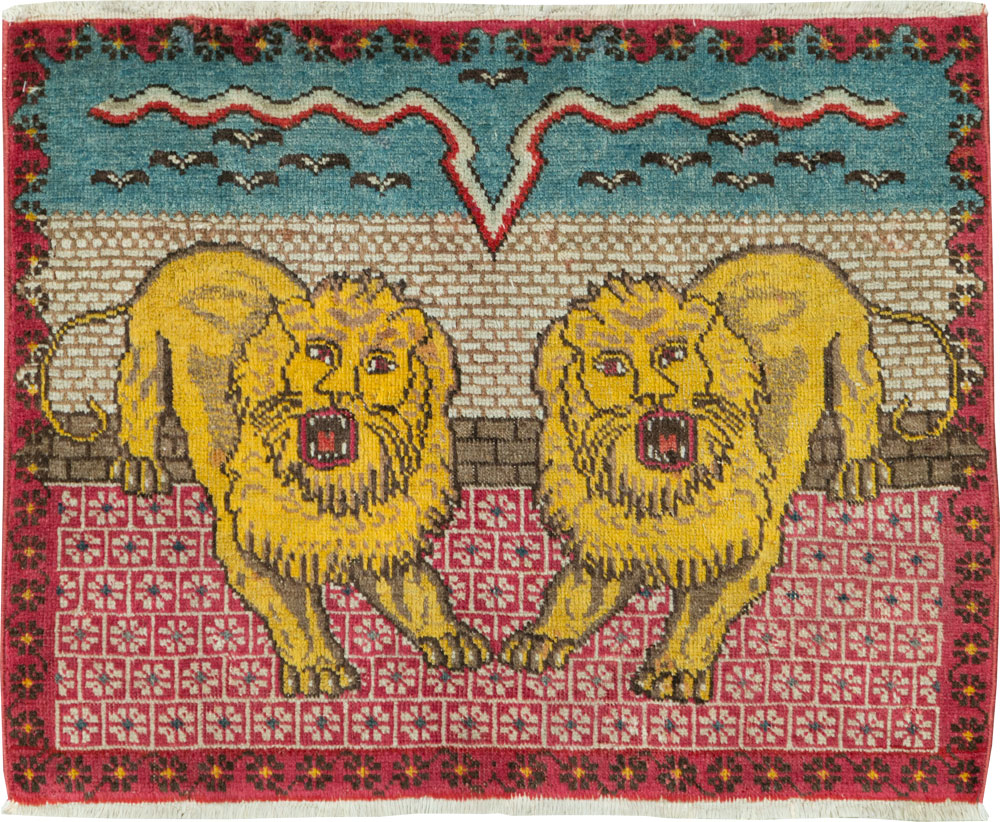 Vintage Persian Pictorial Tabriz Throw Rug (Pair: 1 of 2), No.12227 - Galerie Shabab