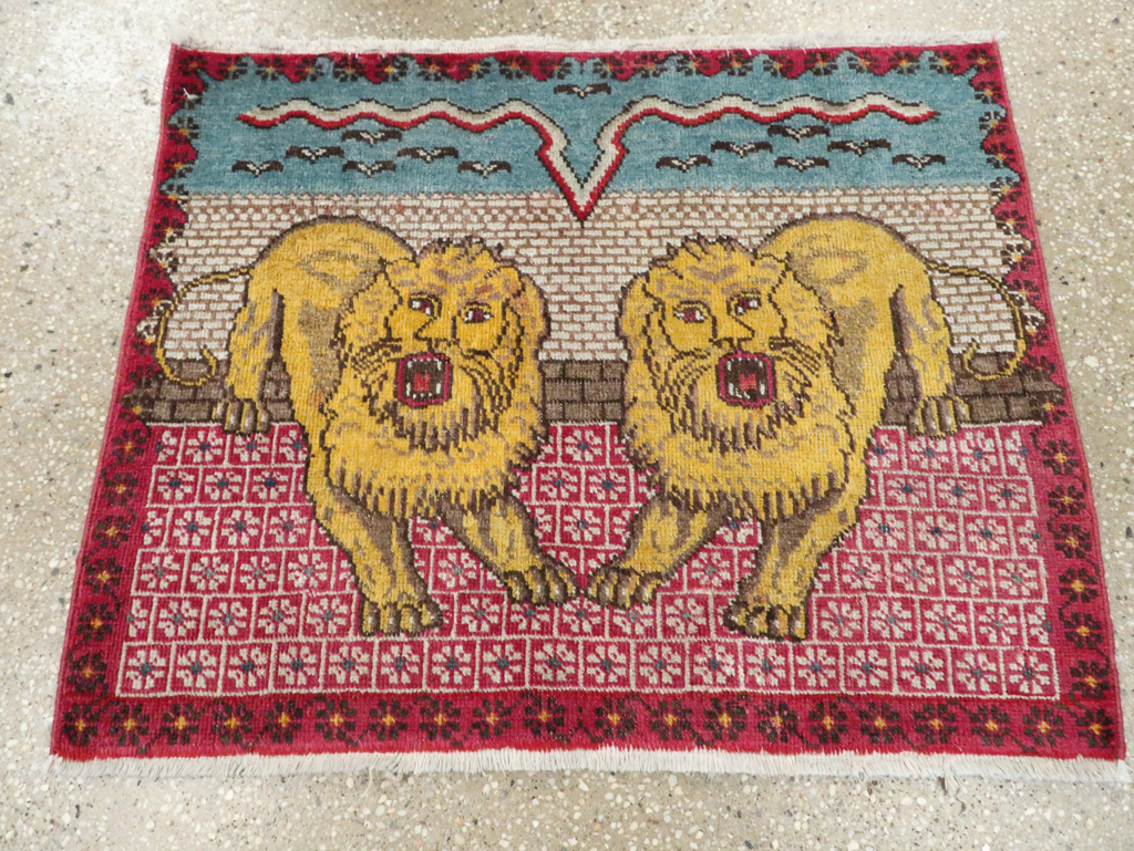 Vintage Persian Pictorial Tabriz Throw Rug (Pair: 1 of 2), No.12227 - Galerie Shabab