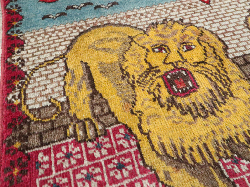 Vintage Persian Pictorial Tabriz Throw Rug (Pair: 1 of 2), No.12227 - Galerie Shabab