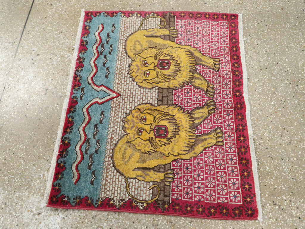 Vintage Persian Pictorial Tabriz Throw Rug (Pair: 1 of 2), No.12227 - Galerie Shabab