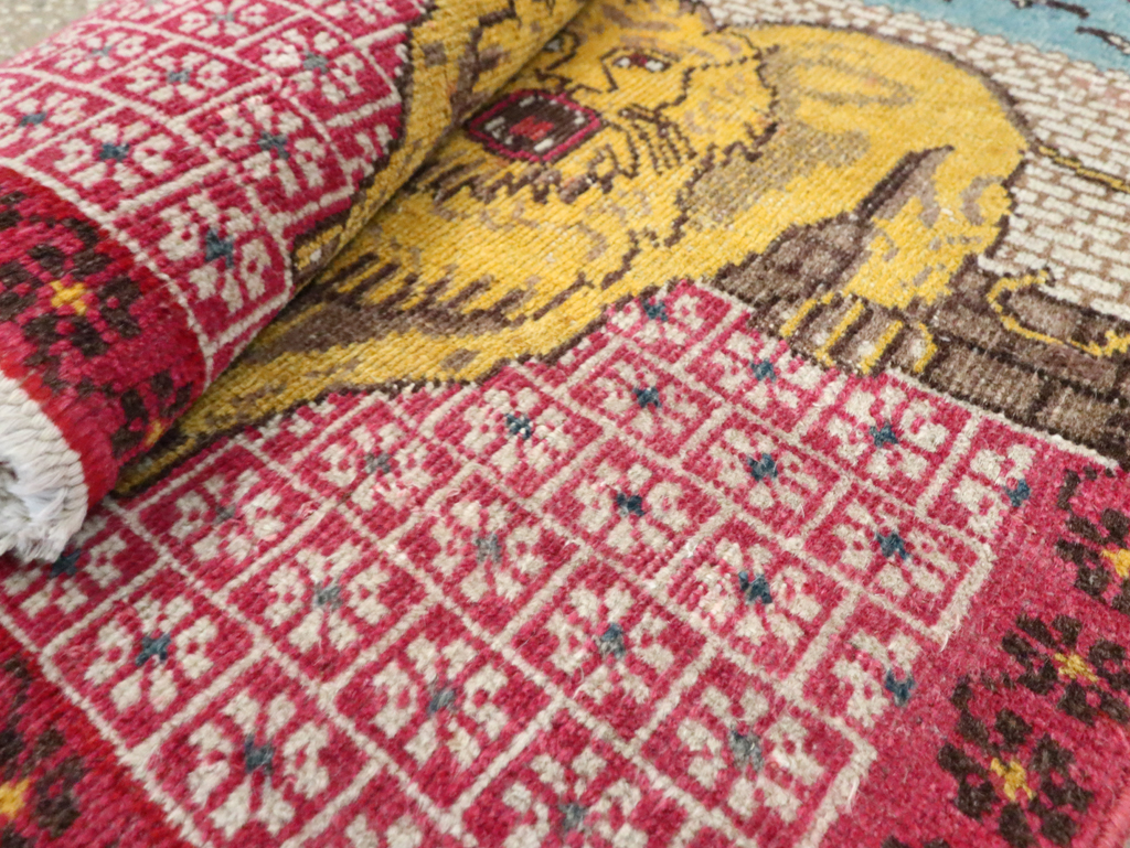 Vintage Persian Pictorial Tabriz Throw Rug (Pair: 1 of 2), No.12227 - Galerie Shabab