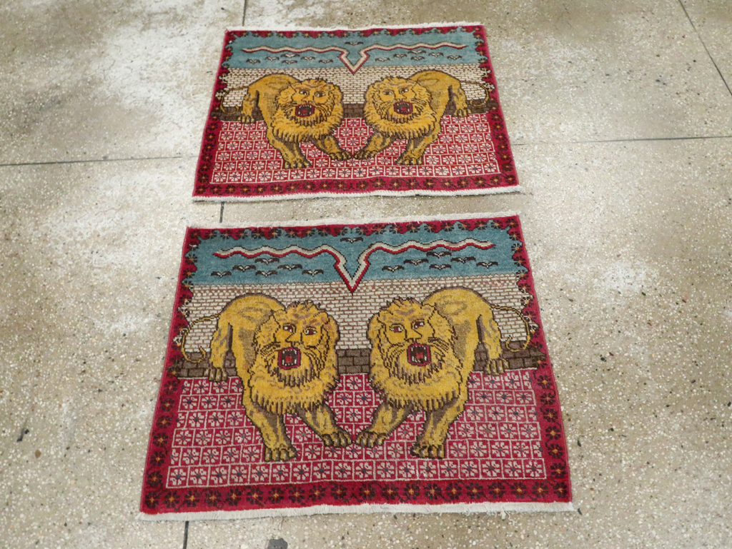 Vintage Persian Pictorial Tabriz Throw Rug (Pair: 1 of 2), No.12227 - Galerie Shabab
