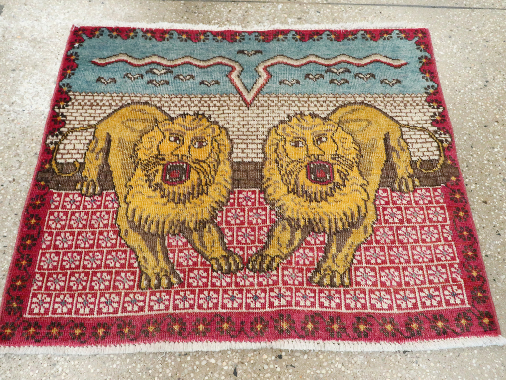 Vintage Persian Pictorial Tabriz Throw Rug (Pair: 2 of 2), No.12228 - Galerie Shabab