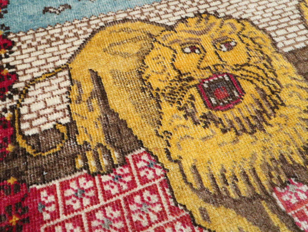 Vintage Persian Pictorial Tabriz Throw Rug (Pair: 2 of 2), No.12228 - Galerie Shabab