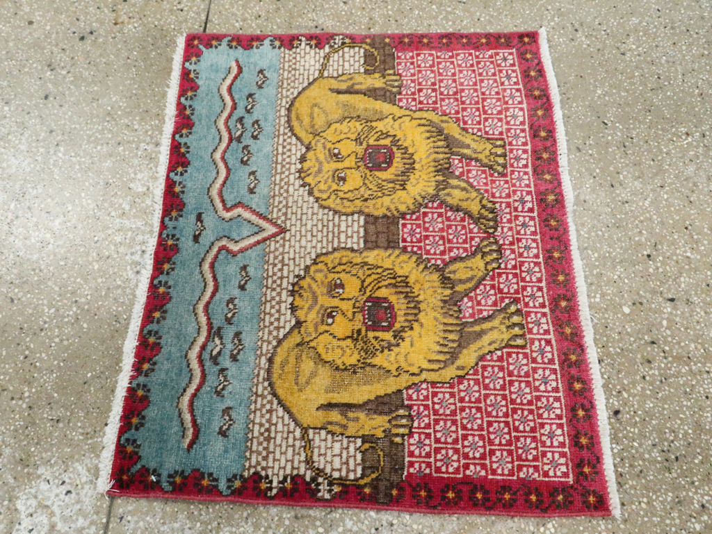Vintage Persian Pictorial Tabriz Throw Rug (Pair: 2 of 2), No.12228 - Galerie Shabab