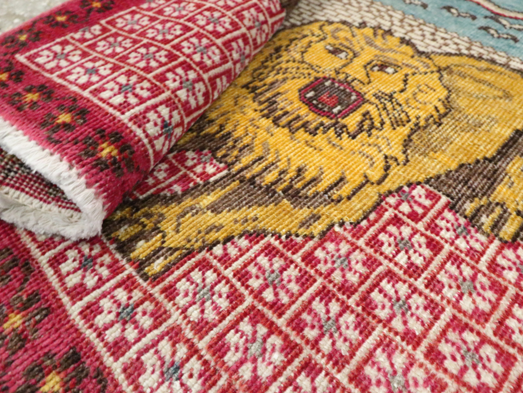 Vintage Persian Pictorial Tabriz Throw Rug (Pair: 2 of 2), No.12228 - Galerie Shabab