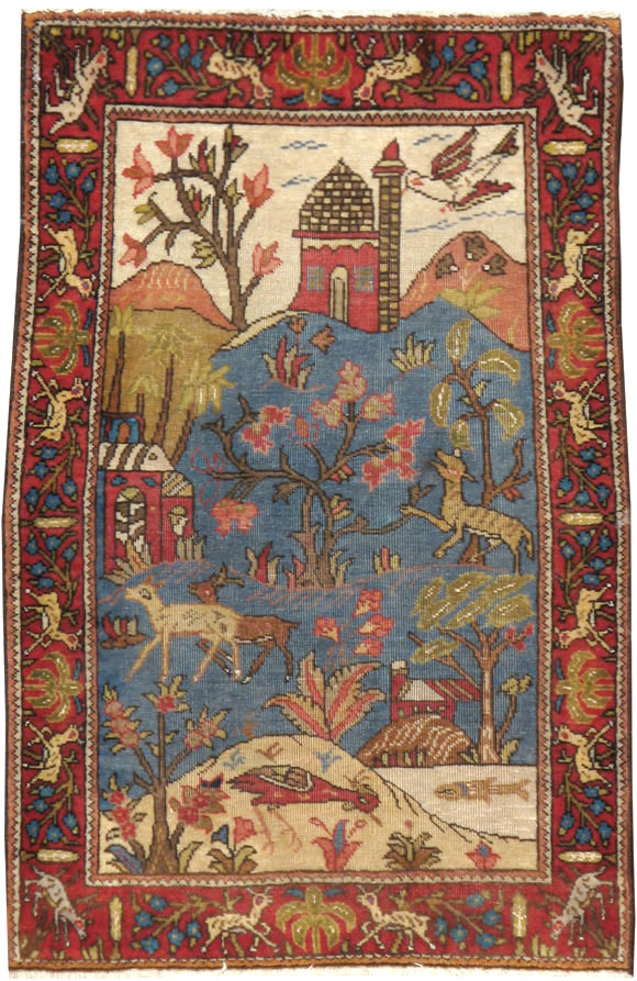 Antique Persian Tabriz Pictorial Rug, No.12234 - Galerie Shabab