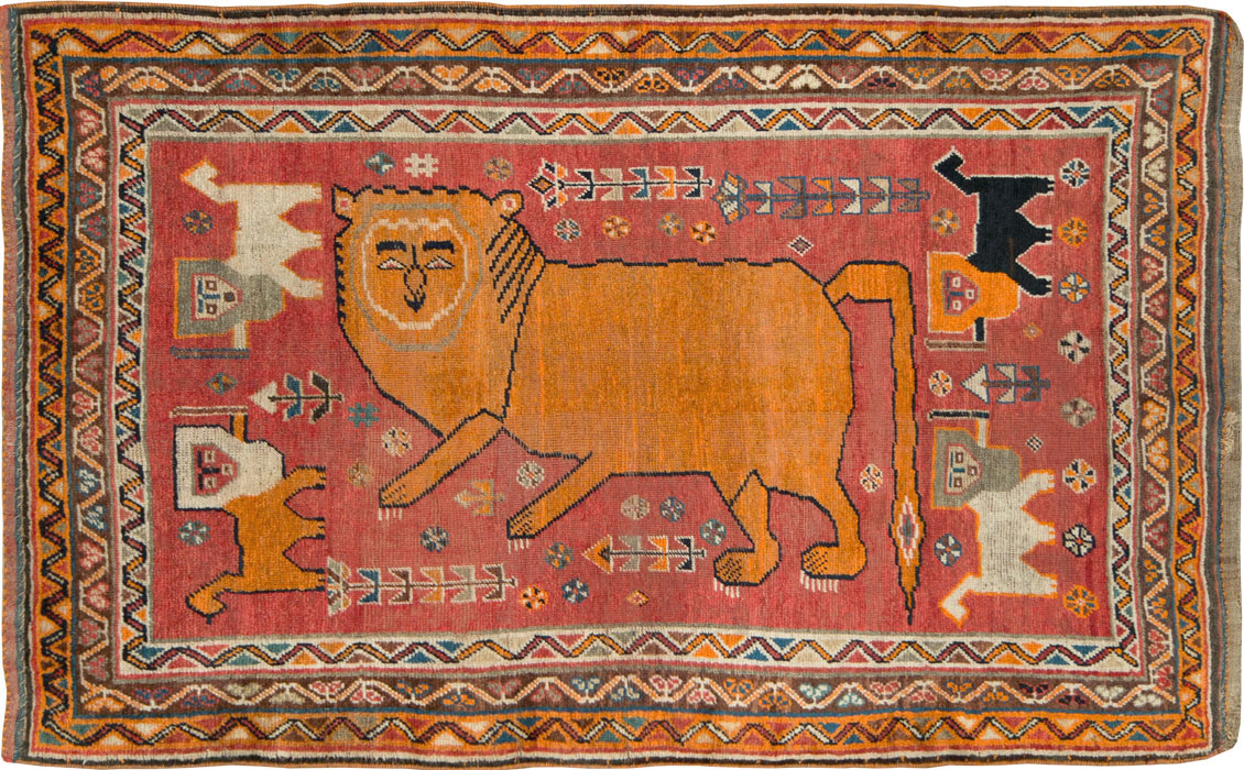 Antique Persian Gabbeh Pictorial Accent Rug, No.12235 - Galerie Shabab
