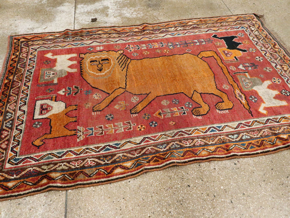 Antique Persian Gabbeh Pictorial Accent Rug, No.12235 - Galerie Shabab