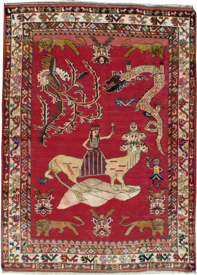 Vintage Persian Shiraz Pictorial Rug, No.12237 - Galerie Shabab
