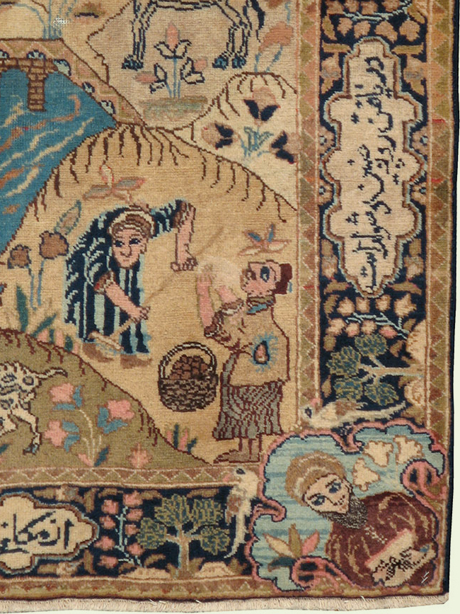 Vintage Persian Tabriz Pictorial Rug, No.12246 - Galerie Shabab