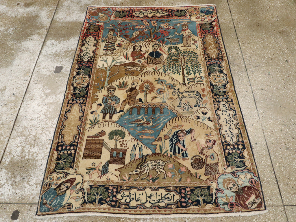 Vintage Persian Tabriz Pictorial Rug, No.12246 - Galerie Shabab