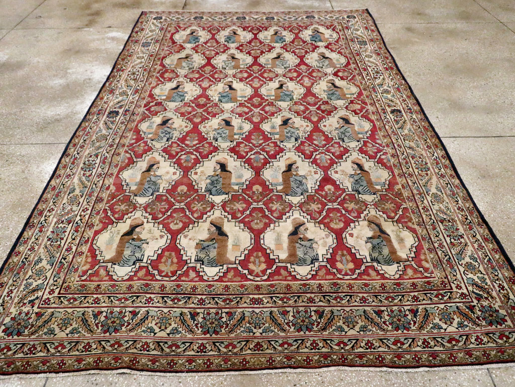 Antique Persian Pictorial Kerman Carpet, No.13204 - Galerie Shabab