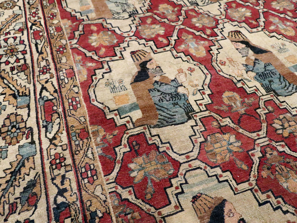 Antique Persian Pictorial Kerman Carpet, No.13204 - Galerie Shabab