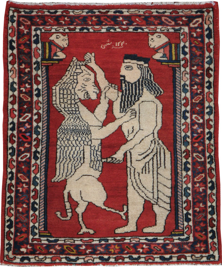 Vintage Persian Bakhtiari Pictorial Rug, No.13279 - Galerie Shabab