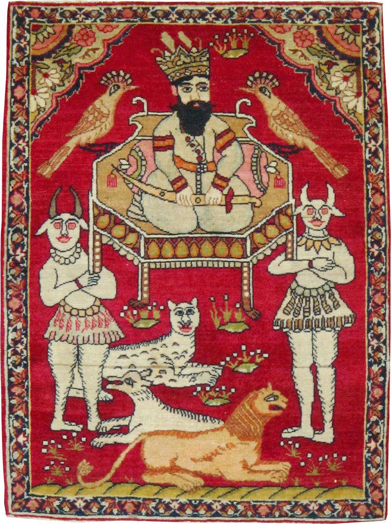 Antique Persian Lavar Kerman Pictorial Rug (Pair: 1 of 2), No.13310 - Galerie Shabab