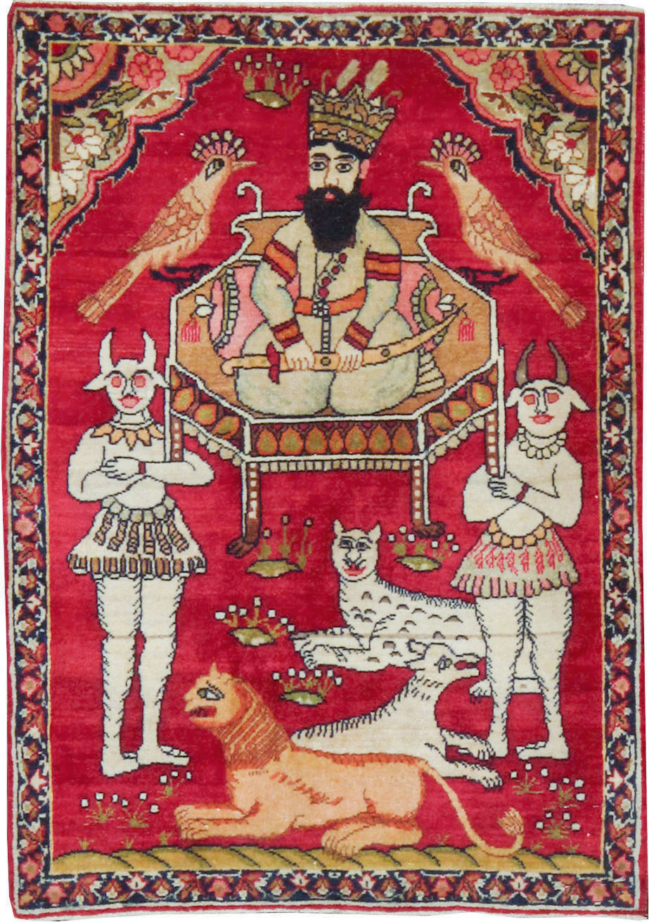 Antique Persian Lavar Kerman Pictorial Rug (Pair: 1 of 2), No.13310 - Galerie Shabab