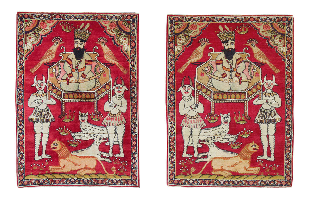 Antique Persian Lavar Kerman Pictorial Rug (Pair: 1 of 2), No.13310 - Galerie Shabab