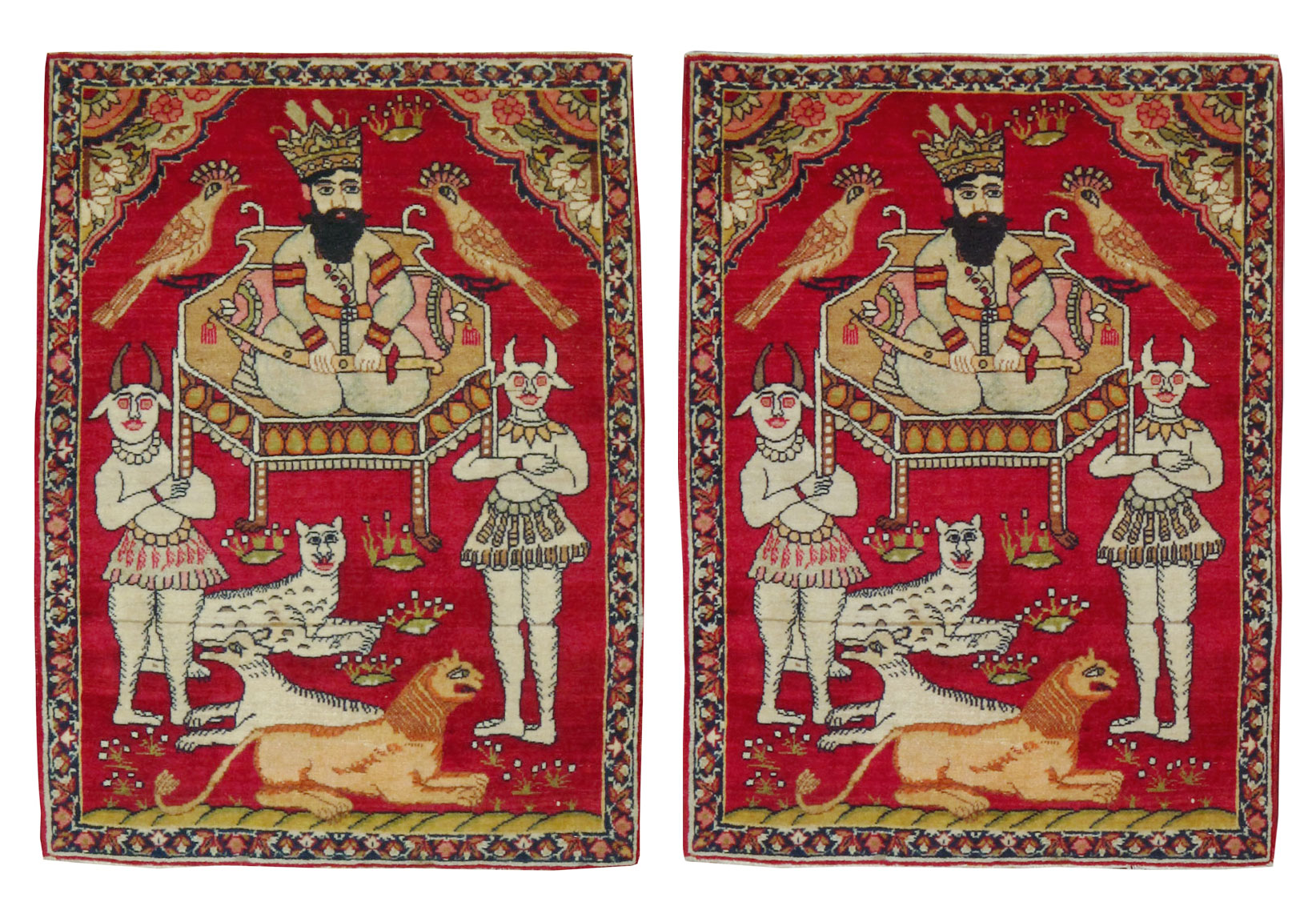 Antique Persian Lavar Kerman Pictorial Rug (Pair: 1 of 2), No.13310 - Galerie Shabab