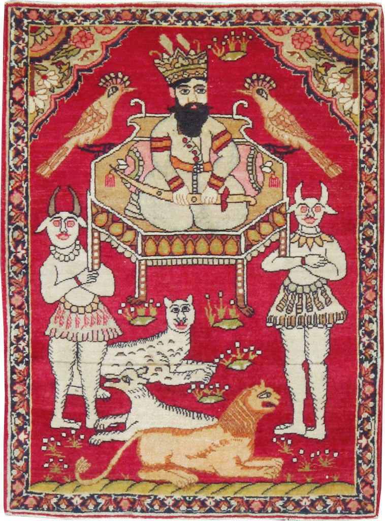 Antique Persian Lavar Kerman Pictorial Rug (Pair: 2 of 2), No.13311 - Galerie Shabab