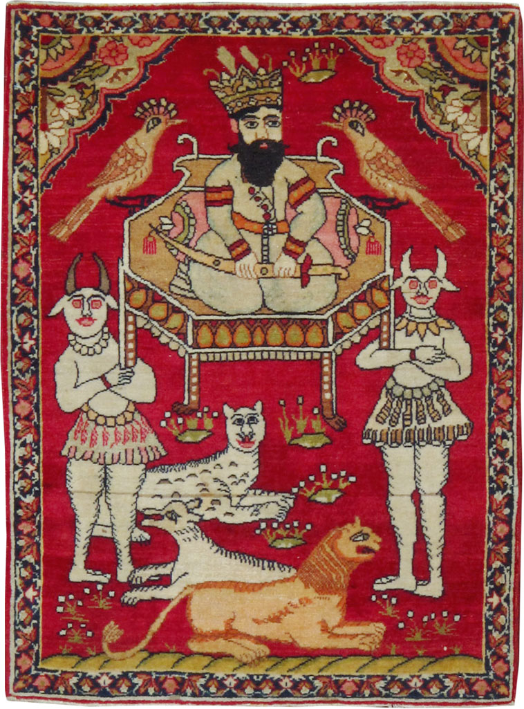 Antique Persian Lavar Kerman Pictorial Rug (Pair: 2 of 2), No.13311 - Galerie Shabab