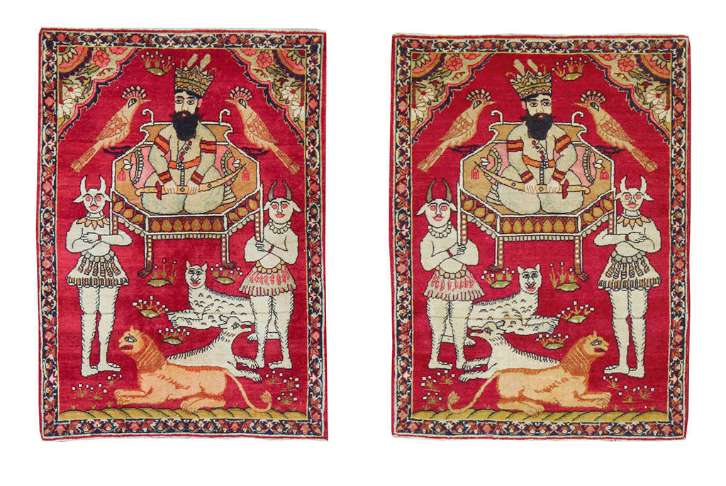 Antique Persian Lavar Kerman Pictorial Rug (Pair: 2 of 2), No.13311 - Galerie Shabab