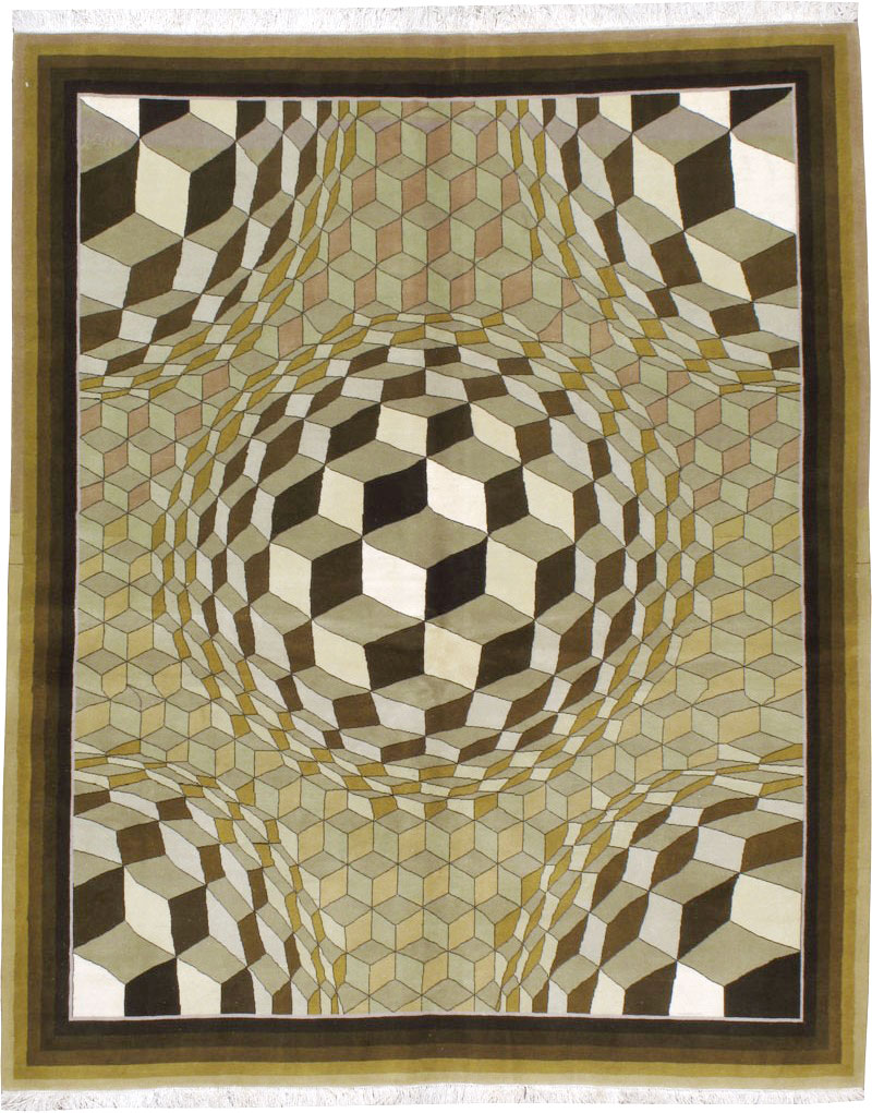 Vintage Persian Tabriz Modernist Rug, No.13324 - Galerie Shabab